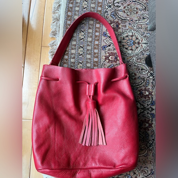 GORGEOUS Alberta Di Canio Italian red leather suede lined hobo bag with tassel - Picture 3 of 11